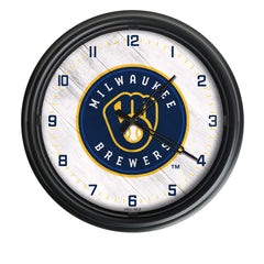 MLB's Milwaukee Brewers Logo Indoor/Outdoor Logo LED Clock from Holland Bar Stool Co Home Sports Decor for gifts