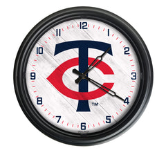 MLB's Minnesota Twins Logo Indoor/Outdoor Logo LED Clock from Holland Bar Stool Co Home Sports Decor for gifts