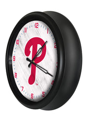 MLB's Philadelphia Phillies Logo Indoor/Outdoor Logo LED Clock from Holland Bar Stool Co Home Sports Decor for gifts Side View