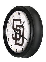 MLB's San Diego Padres Logo Indoor/Outdoor Logo LED Clock from Holland Bar Stool Co Home Sports Decor for gifts Side View