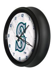 MLB's Seattle Mariners Logo Outdoor LED Clock From Holland Bar Stool Co. Wall Decor  Side View