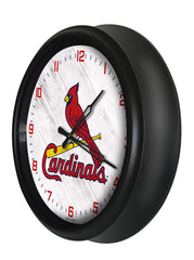 MLB's St Louis Cardinals Logo Outdoor LED Clock From Holland Bar Stool Co. Wall Decor  Side View