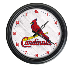 MLB's St Louis Cardinals Logo Outdoor LED Clock From Holland Bar Stool Co. Wall Decor 