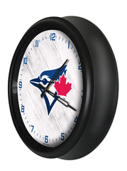 MLB's Toronto Blue Jays Logo Outdoor LED Clock From Holland Bar Stool Co. Wall Decor  Side View