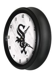 MLB's Chicago White Sox Logo Indoor/Outdoor Logo LED Clock from Holland Bar Stool Co Home Sports Decor for gifts Side View