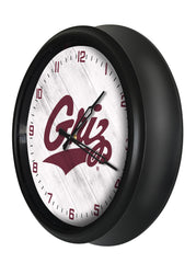 University of Montana Grizzlies Logo Indoor/Outdoor Logo LED Clock from Holland Bar Stool Co Home Sports Decor for gifts Side View