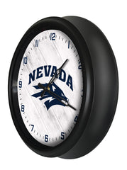 University of Nevada Wolf Pack Logo Indoor/Outdoor Logo LED Clock from Holland Bar Stool Co Home Sports Decor for gifts Side View