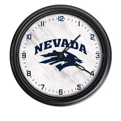 University of Nevada Wolf Pack Logo Indoor/Outdoor Logo LED Clock from Holland Bar Stool Co Home Sports Decor for gifts