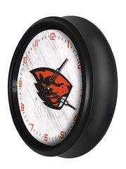 Oregon State Beavers Logo Indoor/Outdoor Logo LED Clock from Holland Bar Stool Co Home Sports Decor for gifts Side View