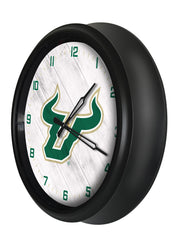 University of South Florida Bulls Logo Indoor/Outdoor Logo LED Clock from Holland Bar Stool Co Home Sports Decor for gifts Side View