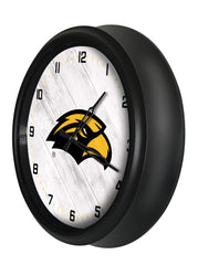 University of Southern Miss Golden Eagles Logo Indoor/Outdoor Logo LED Clock from Holland Bar Stool Co Home Sports Decor for gifts Side View