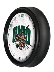 Ohio University Bobcats Logo Indoor/Outdoor Logo LED Clock from Holland Bar Stool Co Home Sports Decor for gifts Side View
