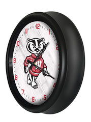 Wisconsin Badgers Bucky Logo LED Outdoor Clock by Holland Bar Stool Company Home Sports Decor Gift Idea Side View
