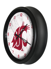 Washington State Cougars Logo LED Outdoor Clock by Holland Bar Stool Company Home Sports Decor Gift Idea Side View
