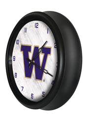 Washington Huskies Logo LED Outdoor Clock by Holland Bar Stool Company Home Sports Decor Gift Idea Side VIew