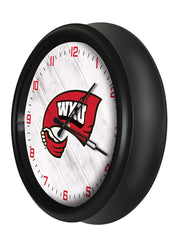 Western Kentucky Hilltoppers Logo LED Outdoor Clock by Holland Bar Stool Company Home Sports Decor Gift Idea Side View
