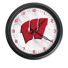 Wisconsin Badgers Block W Logo LED Outdoor Clock by Holland Bar Stool Company Home Sports Decor Gift Idea