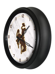 Wyoming Cowboys Logo LED Outdoor Clock by Holland Bar Stool Company Home Sports Decor Gift Idea Side View