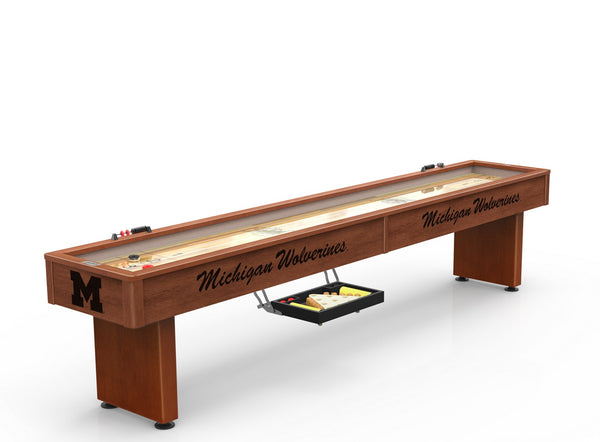 Michigan Wolverines Laser Engraved Shuffleboard Table | Game Room Tables