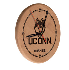 University of Connecticut Huskies Engraved Wood Clock