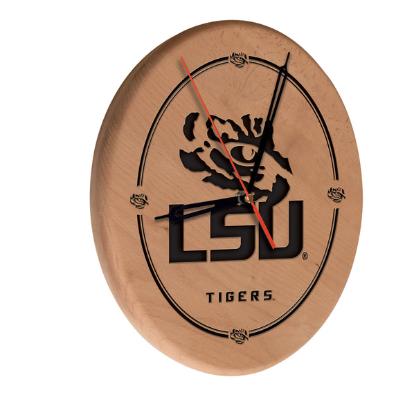 LSU Tigers Engraved Wood Clock