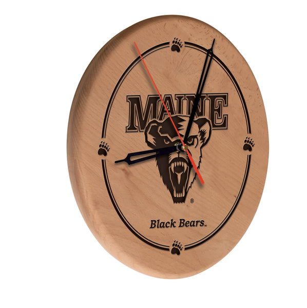 University of Maine Black Bears Laser Engraved Wood Clock