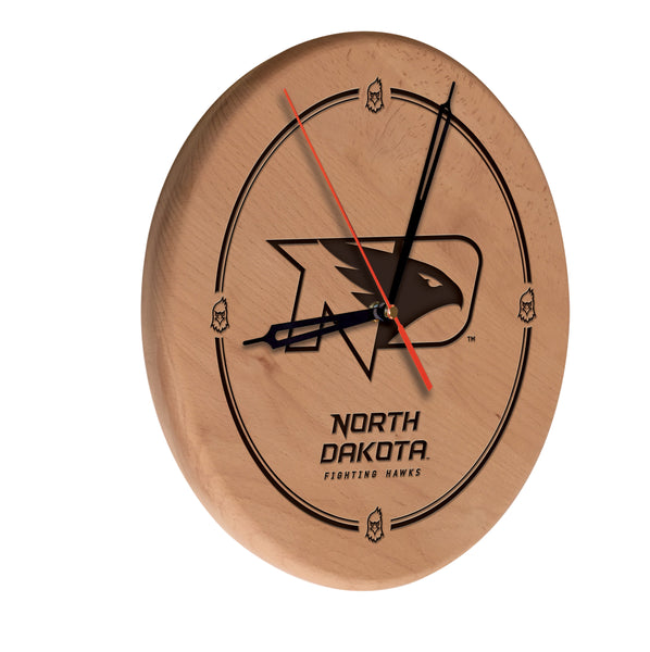 North Dakota Fighting Hawks Engraved Wood Clock