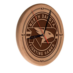 North Dakota Fighting Hawks Engraved Wood Clock