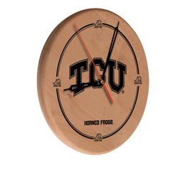 Texas Christian University Horned Frogs Laser Engraved Wood Clock