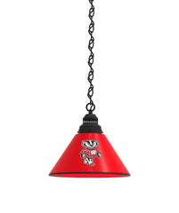 University of Wisconsin Badger Pool Table Pendant Light with a Black Finish