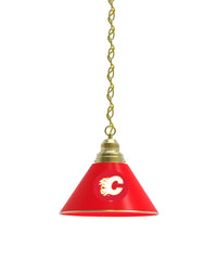 Calgary Flames Pool Table Pendant Light with a Brass Finish