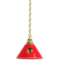 Chicago Blackhawks Black Pool Table Pendant Light with a Brass Finish