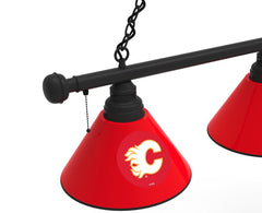 Calgary Flames 3 Shade Billiard Lamp with Black Finish Close Up