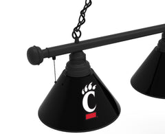 University of Cincinnati Bearcats Logo 3 Shade Billiard Light with Black Finish Close Up