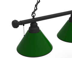 Shop the Holland Gameroom Green 3 Shade Billiard Table Light Fixture in Black Finish Close Up