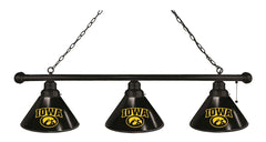 University of Iowa Hawkeyes Logo 3 Shade Pool Table Light with Black Finish