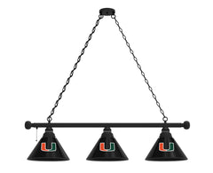 University of Miami 3 Shade Pool Table Lamp with Black Finish