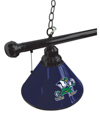 University of Notre Dame Leprechaun logo 3 Shade Pool Table Light with Black Finish Side View