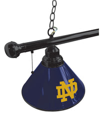 University of Notre Dame ND Block Logo 3 Shade Pool Table Light with Black Finish Side View