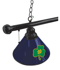 University of Notre Dame Fighting Irish Shamrock Logo 3 Shade Pool Table Light with Black Finish Side View