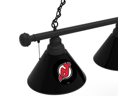 New Jersey Devils 3 Shade Pool Table Light with Black Finish Close Up