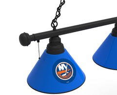 New York Islanders 3 Shade Pool Table Light with Black Finish Close Up