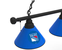 New York Rangers 3 Shade Pool Table Lamp with Black Finish Close Up
