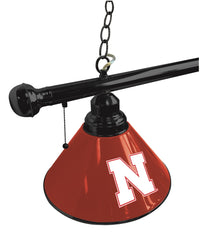 University of Nebraska Cornhuskers Logo 3 Shade Pool Table Light with Black Frame Side View