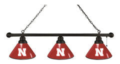 University of Nebraska Cornhuskers Logo 3 Shade Pool Table Light with Black Frame
