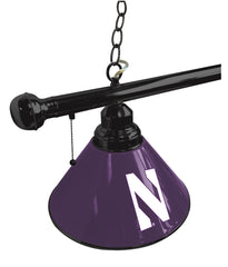 Northwestern University Wildcats Logo 3 Shade Pool Table Light with Black Finish Side View