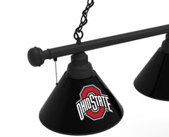 Ohio State Buckeyes 3 Shade Billiard Light with Black Frame Finish Side View