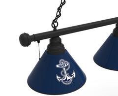 United States Naval Academy Midshipmen logo 3 Shade Pool Table Light with Black Finish Side View