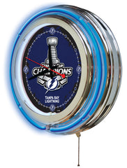 2020 Stanly Cup Champions Tampa Bay Lightning 15" Neon Clock Hanging Wall Decor