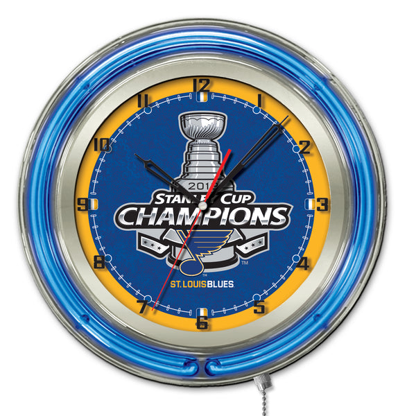 2019 St. Louis Blues Stanley Cup Neon Clock, NHL Wall Clocks
